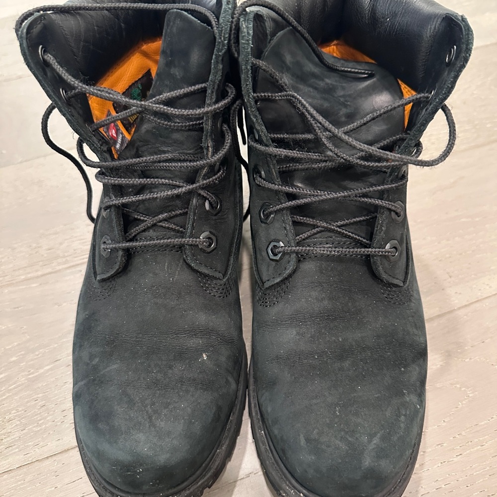 Timberland Black Leather Boots with Orange Lining